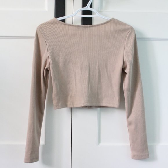 Shein Scoop Neck Button Placket Rib-knit Tee - Picture 2 of 4